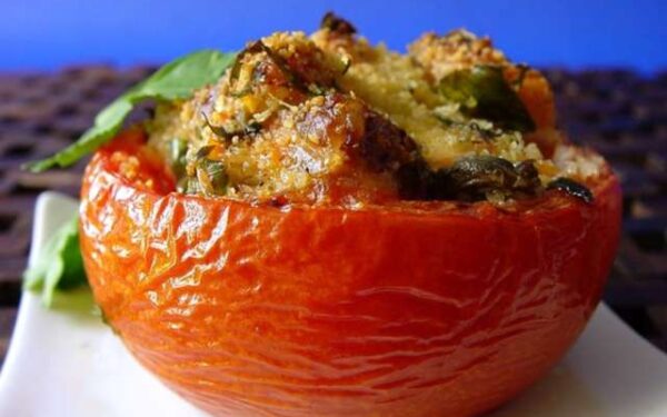 Baked Tomatoes Stuffed With Salmon, Garlic & Capers