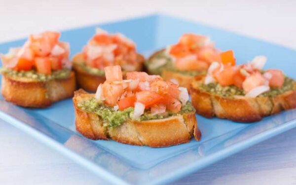 Bruschetta With Pesto, Tomatoes and Thingies.