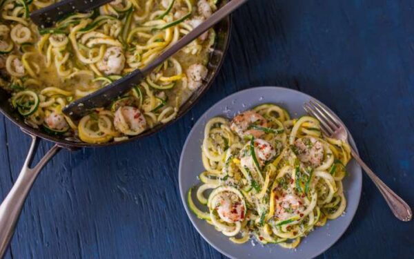 Green & Yellow Squash ‘linguini’ W/ Shrimp Scampi