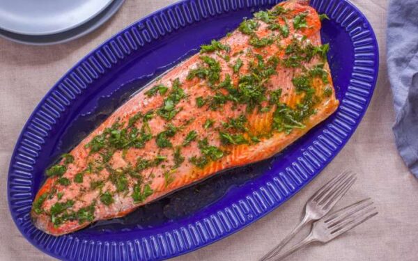 Grilled Cedar Plank Salmon With Lemon-Dill Topping
