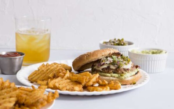 Grilled Turkey Burgers Wtih Monterey Jack, Poblano Pickle Relish