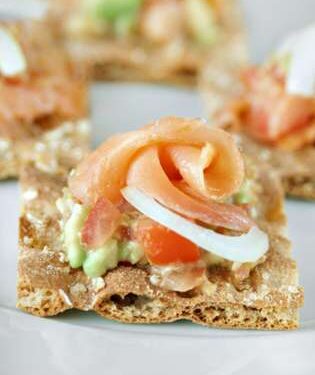 Guacamole-Smoked Salmon Bruschetta
