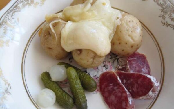 Melted Cheese With Potatoes and Pickles (Raclette)