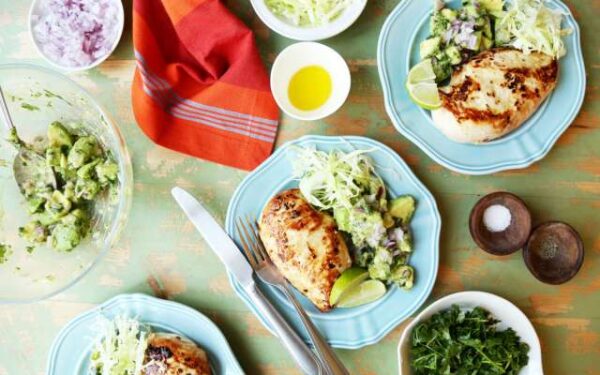 Pan Grilled Chicken with Avocado and Red Onion Salsa