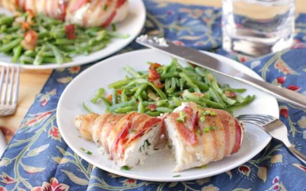 Philly Bacon Wrapped Chicken With Fried Green Beans