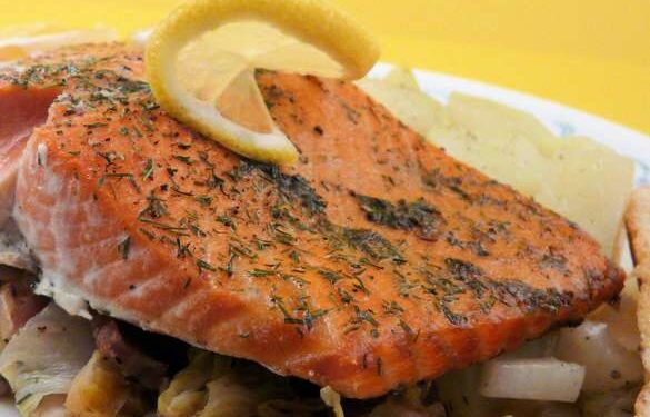 Slow-Roasted Salmon With Cabbage, Bacon & Dill